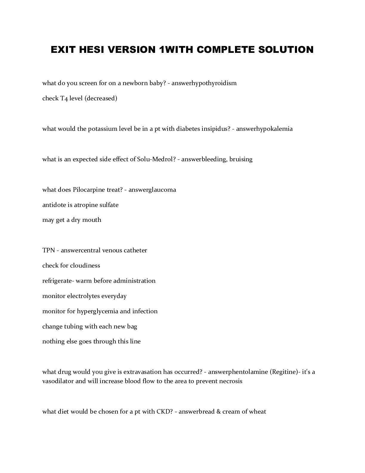 Preview of EXIT HESI VERSION 1WITH COMPLETE SOLUTION